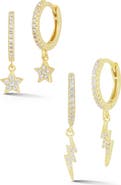 GLAZE JEWELRY CZ Dangle Huggie Hoop Earrings Set