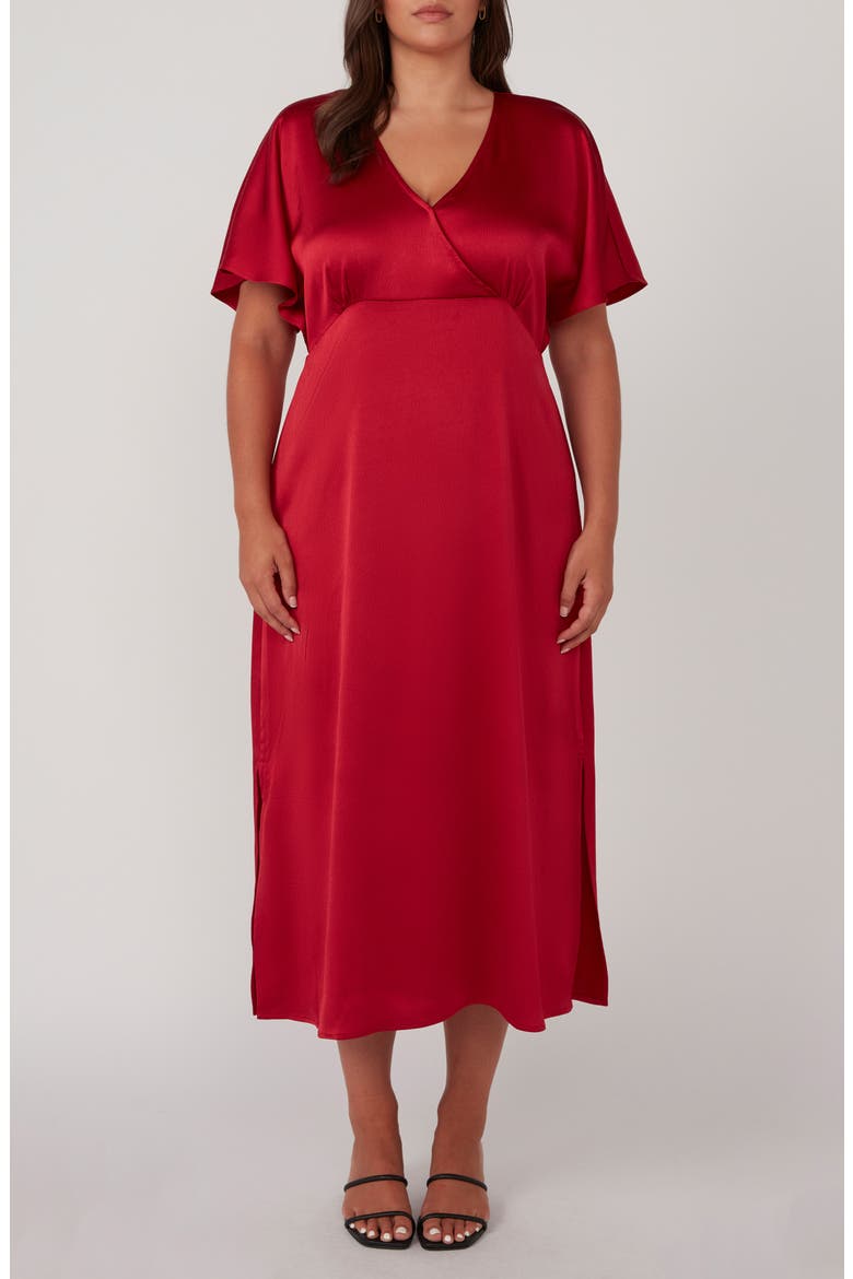 Artemis Flutter Sleeve Midi Dress, Main, color, CRIMSON