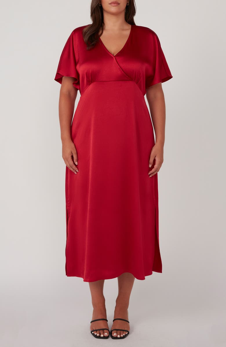 Estelle Artemis Flutter Sleeve Midi Dress, Main, color, Crimson