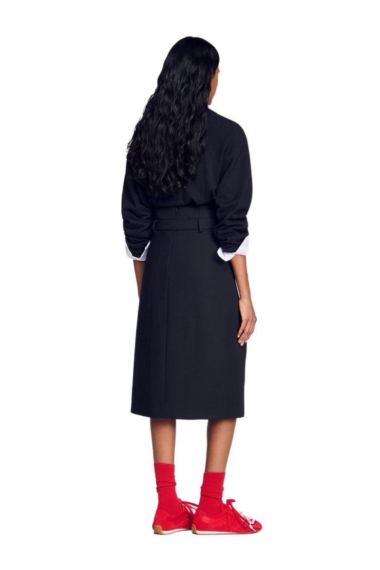 Mid-length slit wool skirt, Alternate, color, Black