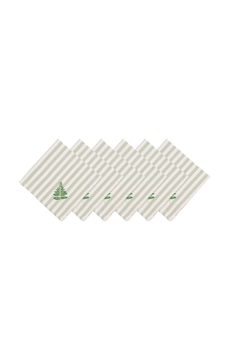 Botanical Forest Hemstitch Set of 6 Cloth Napkins, Main, color, Green