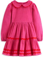 Mini Boden Kids' Rickrack Trim Long Sleeve Tiered Corduroy Dress