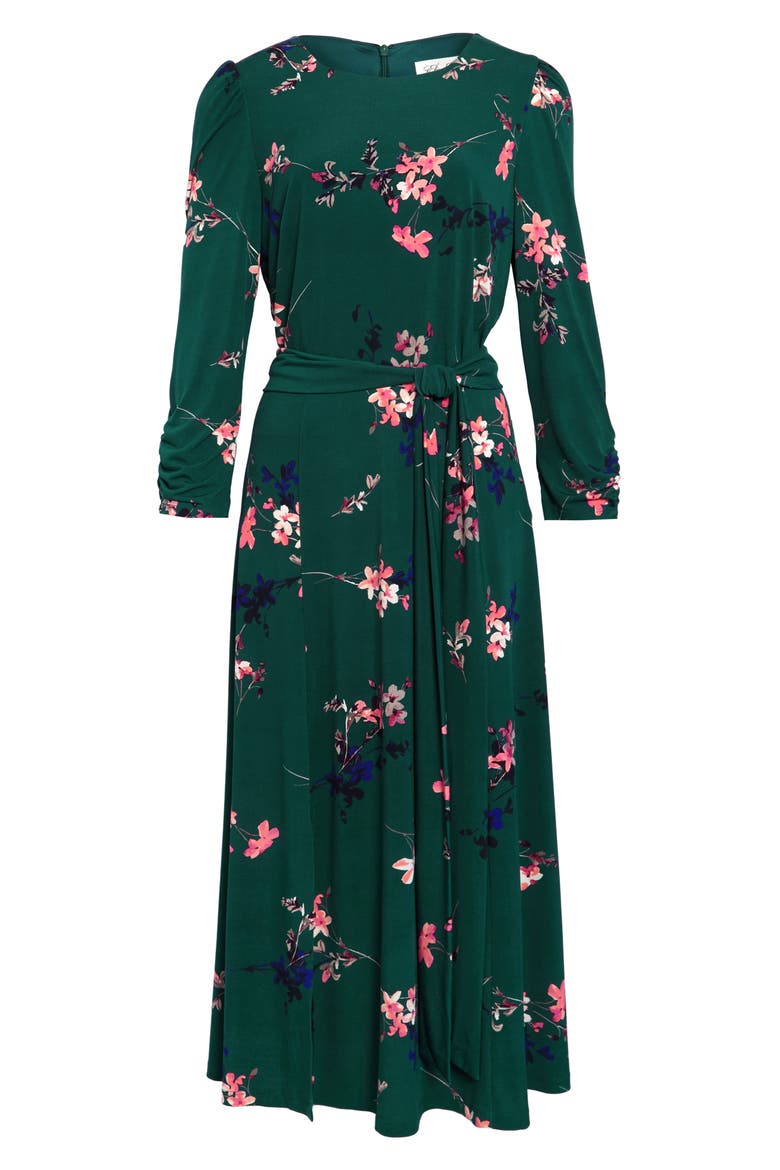 Floral Print Midi Dress, Alternate, color, GREEN