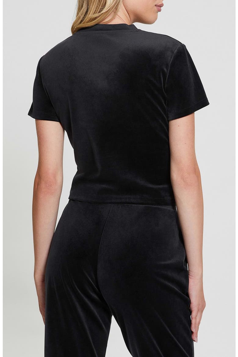Couture Embellished Crop Velvet T-Shirt, Alternate, color, JET BLACK