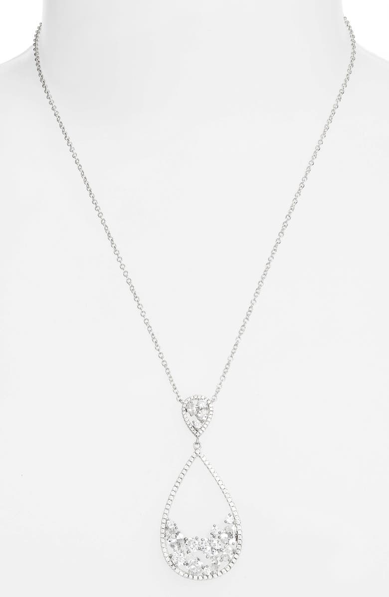 Nina Stone Cluster Open Teardrop Pendant Necklace, Alternate, color,