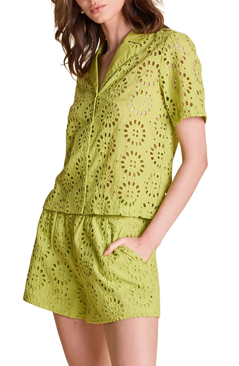 English Factory Eyelet Embroidery Camp Shirt, Alternate, color, Green