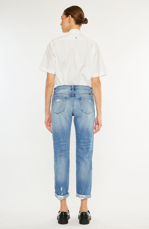 Kancan Devika Mid Rise Boyfriend Jeans In Blue
