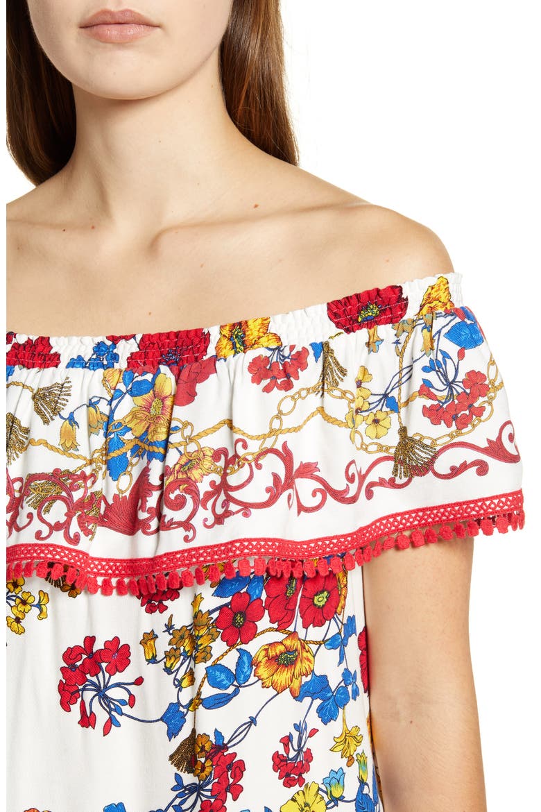 Gibson x Hi Sugarplum! Naples Convertible Off the Shoulder Top, Alternate, color, LEONI PRINT/ ROSSA