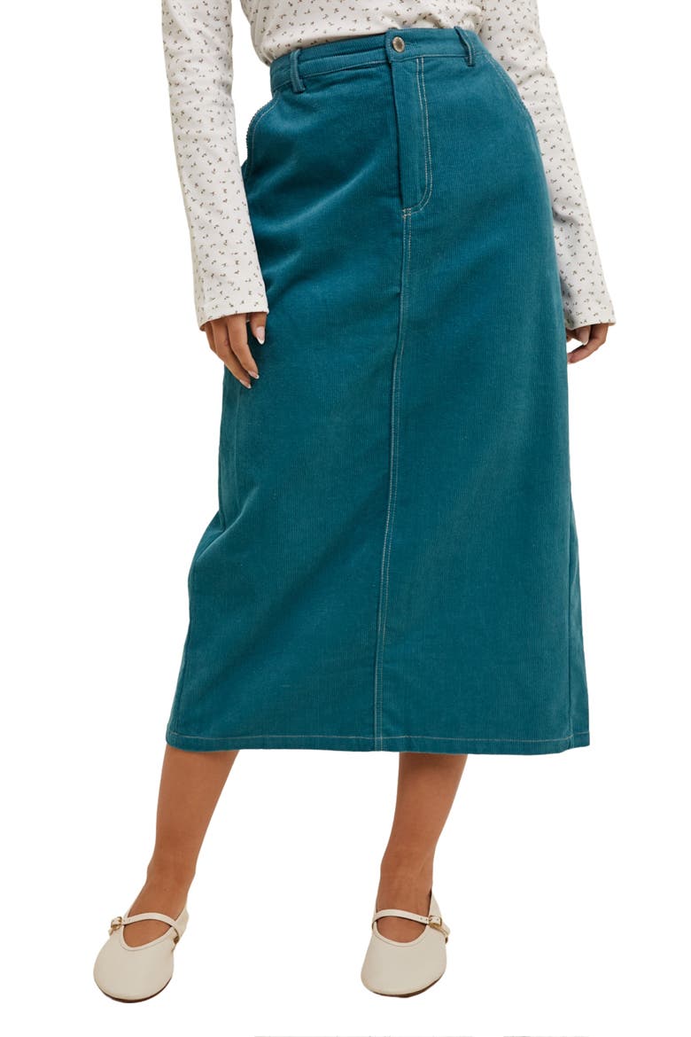 Corduroy Midi Skirt, Alternate, color, TEAL