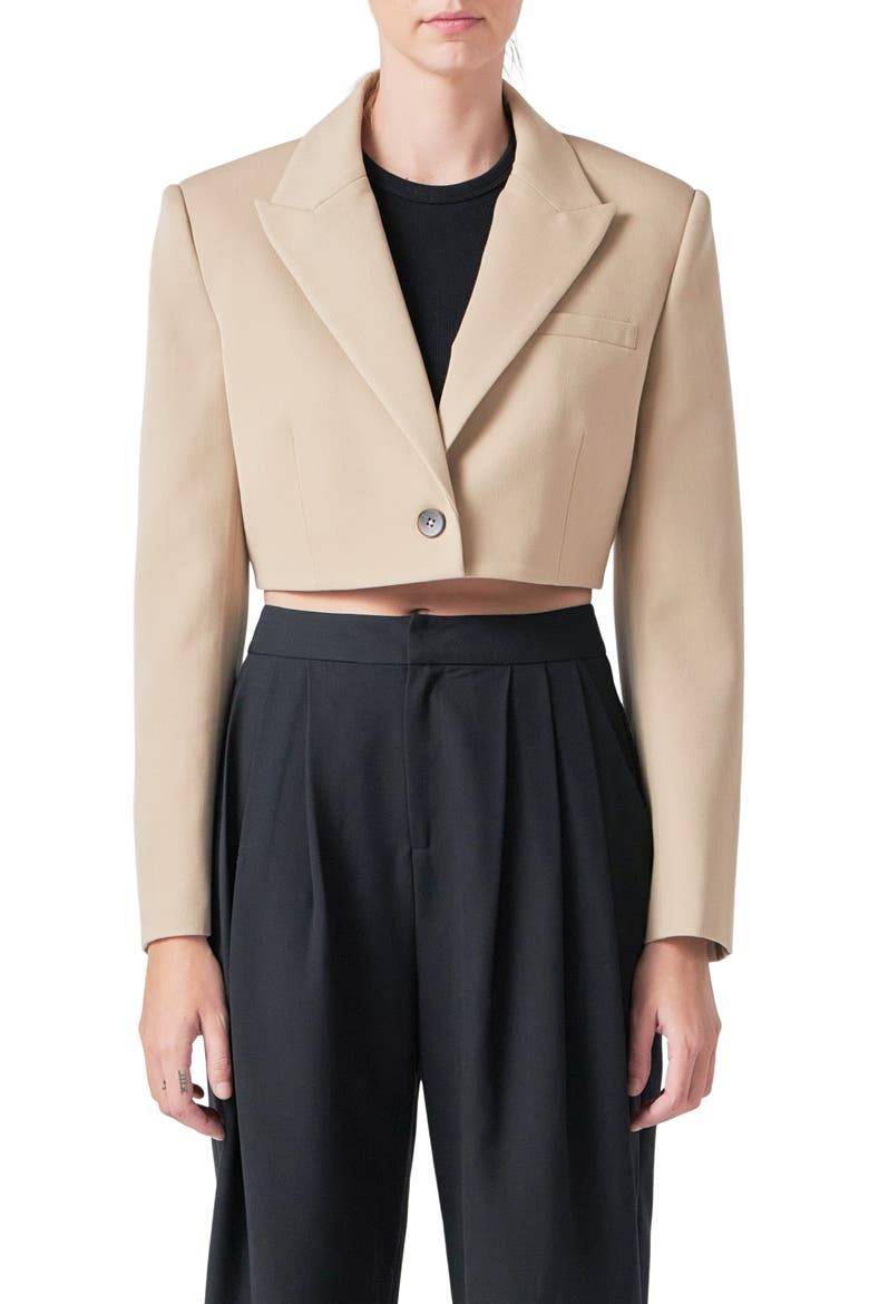 Crop Blazer, Main, color, BEIGE