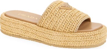 【PRADA】レディース Raffia Slides ラフィア フラットサンダル Prada Raffia Flatform Slide Sandal (Women) | Nordstrom