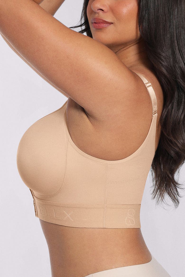 Wireless Front Closure Back Smoothing Unlined Adjustable Strap Everyday Bra, Alternate, color, Beige