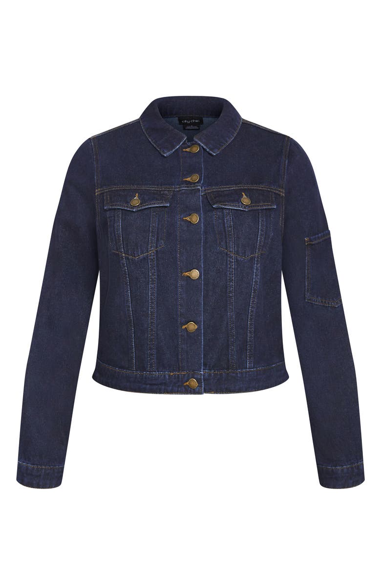 City Chic Jojo Denim Jacket, Alternate, color, Dark Denim