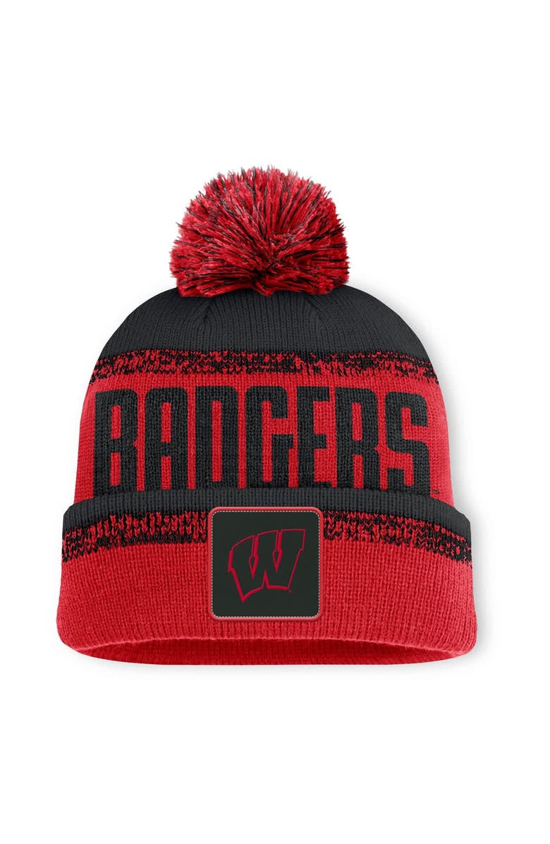 FANATICS Men's Fanatics Red/Black Wisconsin Badgers Thrive Cuffed Knit Hat with Pom, Main, color,