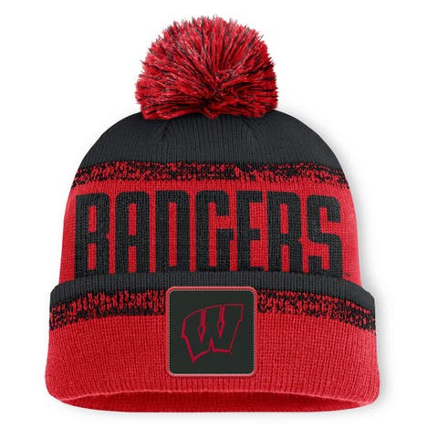 Men's Fanatics Red/Black Wisconsin Badgers Thrive Cuffed Knit Hat with Pom