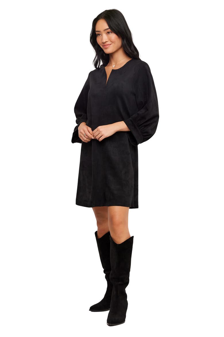 Faux Suede Puff Sleeve Dress, Alternate, color, BLACK