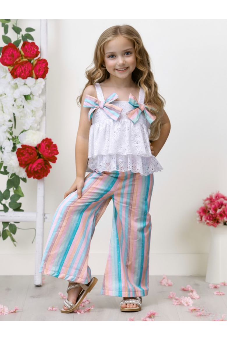 Coastal Boho Lace Top and Palazzo Pant Set, Alternate, color, White