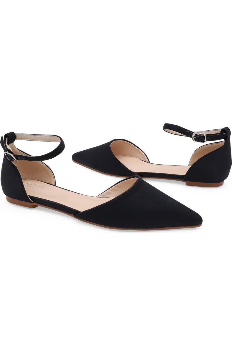 Kailee P Bella Satin Pointy Toe Flats with Ankle Strap, Alternate, color, Black