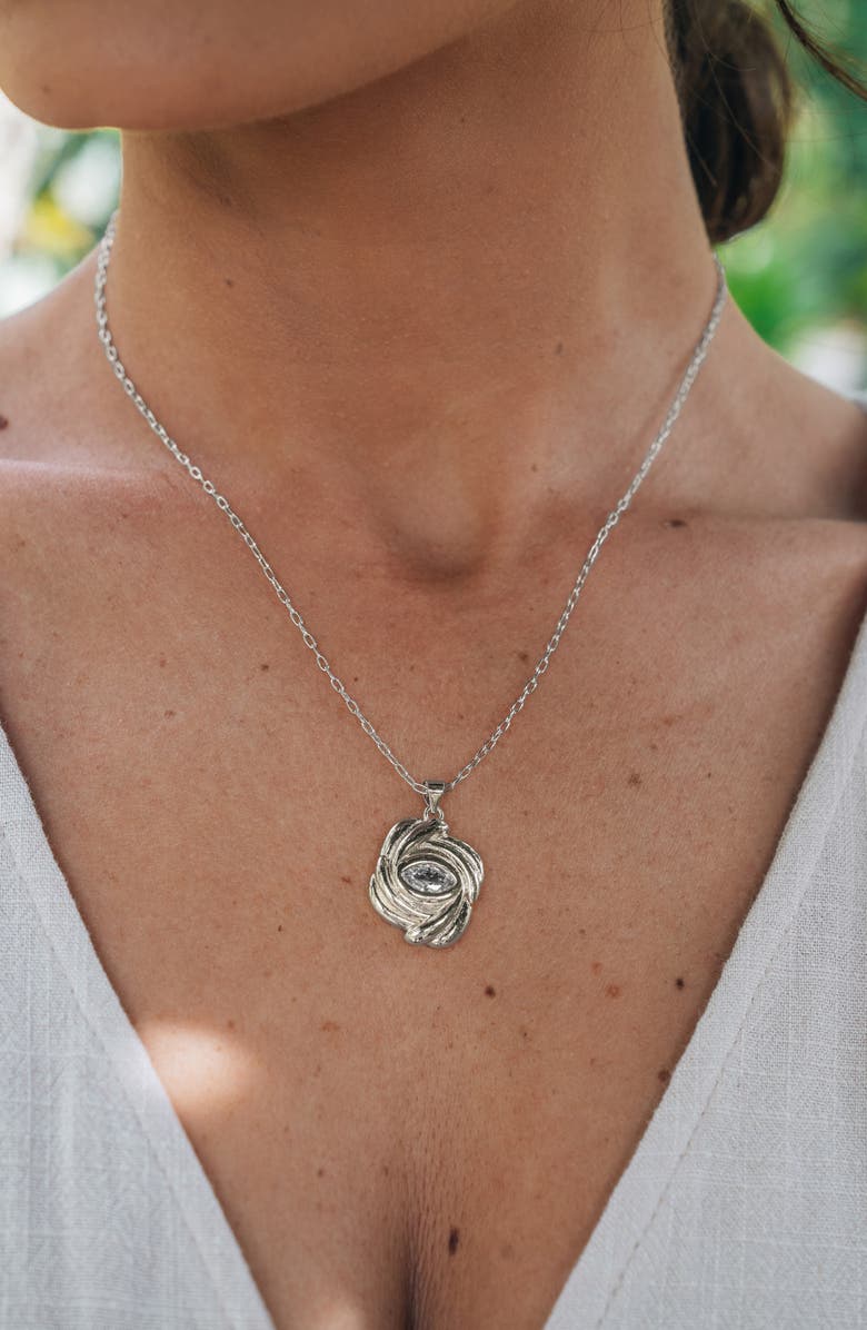 Sterling Forever Mireille CZ Rose Pendant Necklace, Alternate, color, Silver