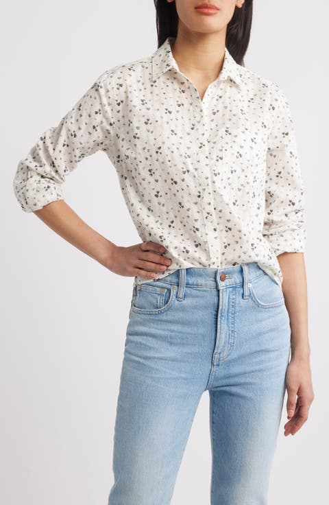 Karolee Heart Print Cotton Button-Up Shirt