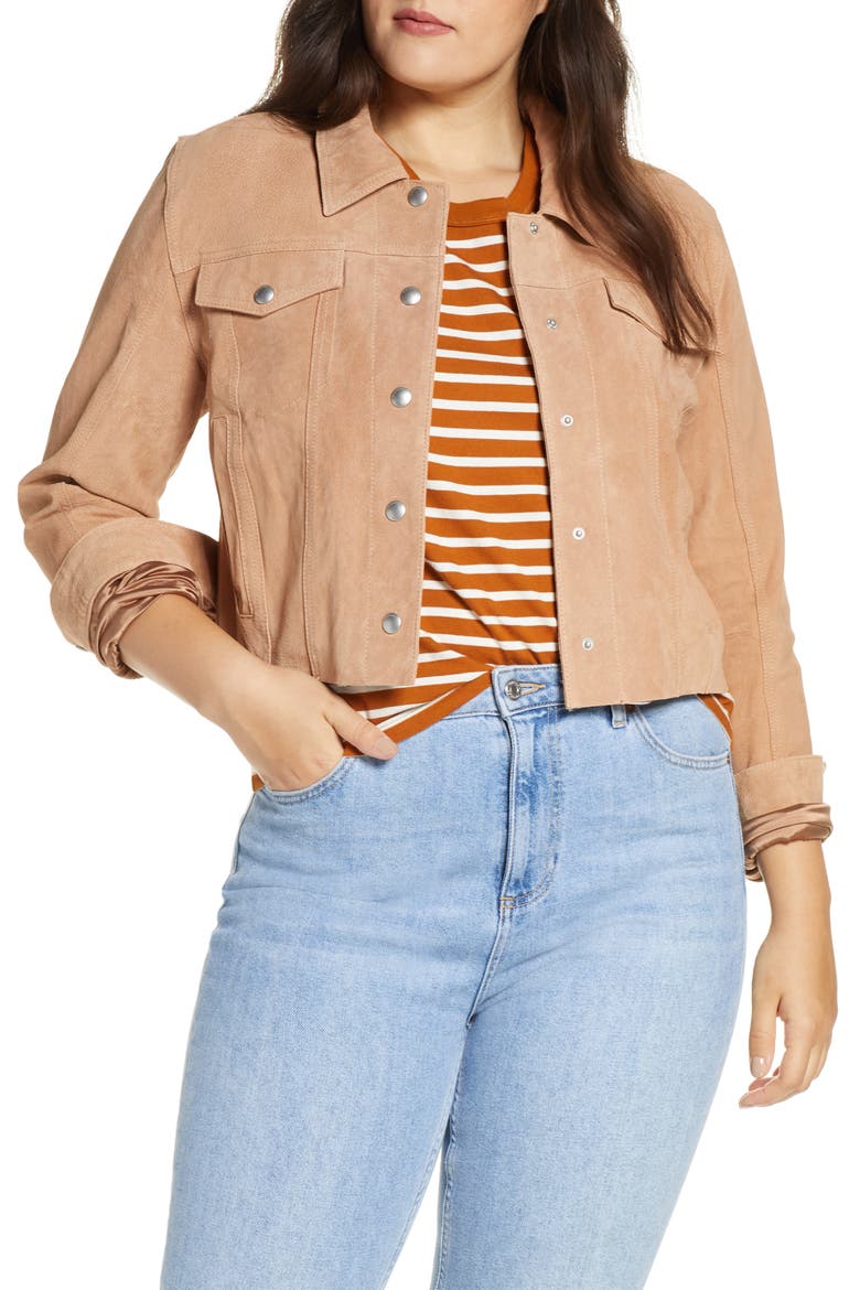 Crop Suede Trucker Jacket, Alternate, color, RODEO