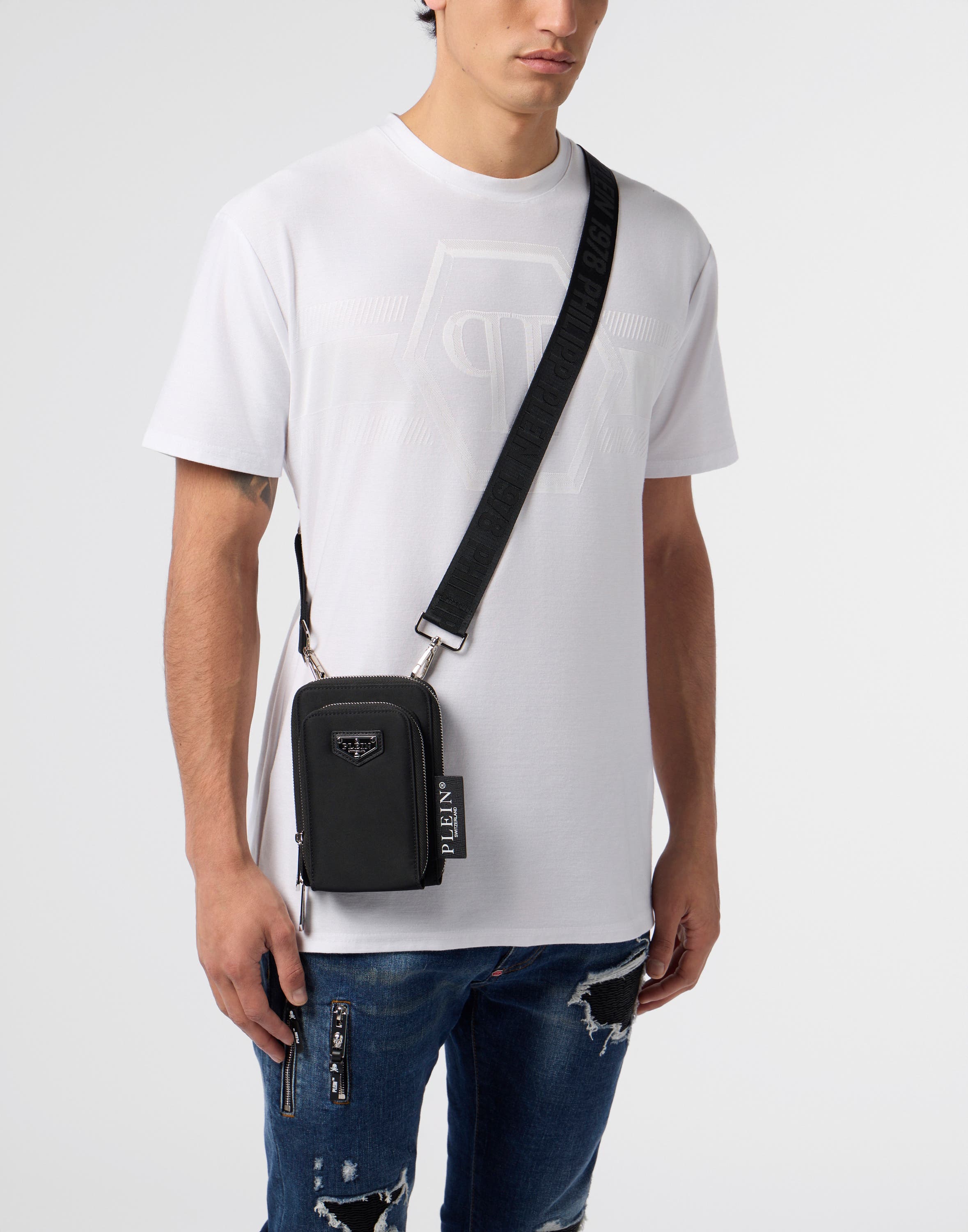 Nylon Smartphone Bag Men, Main, color, black