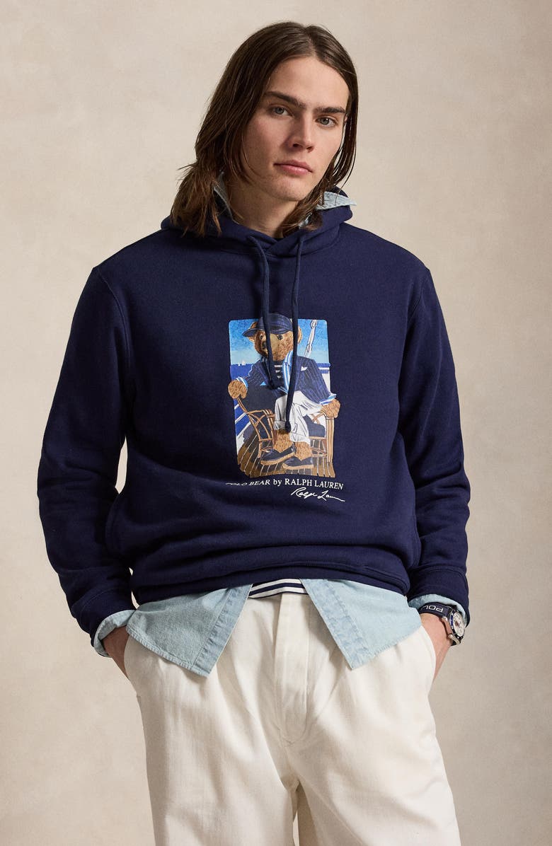Polo Ralph Lauren Polo Bear Cotton Fleece Hoodie, Alternate, color, Newport Bear- Newport Navy