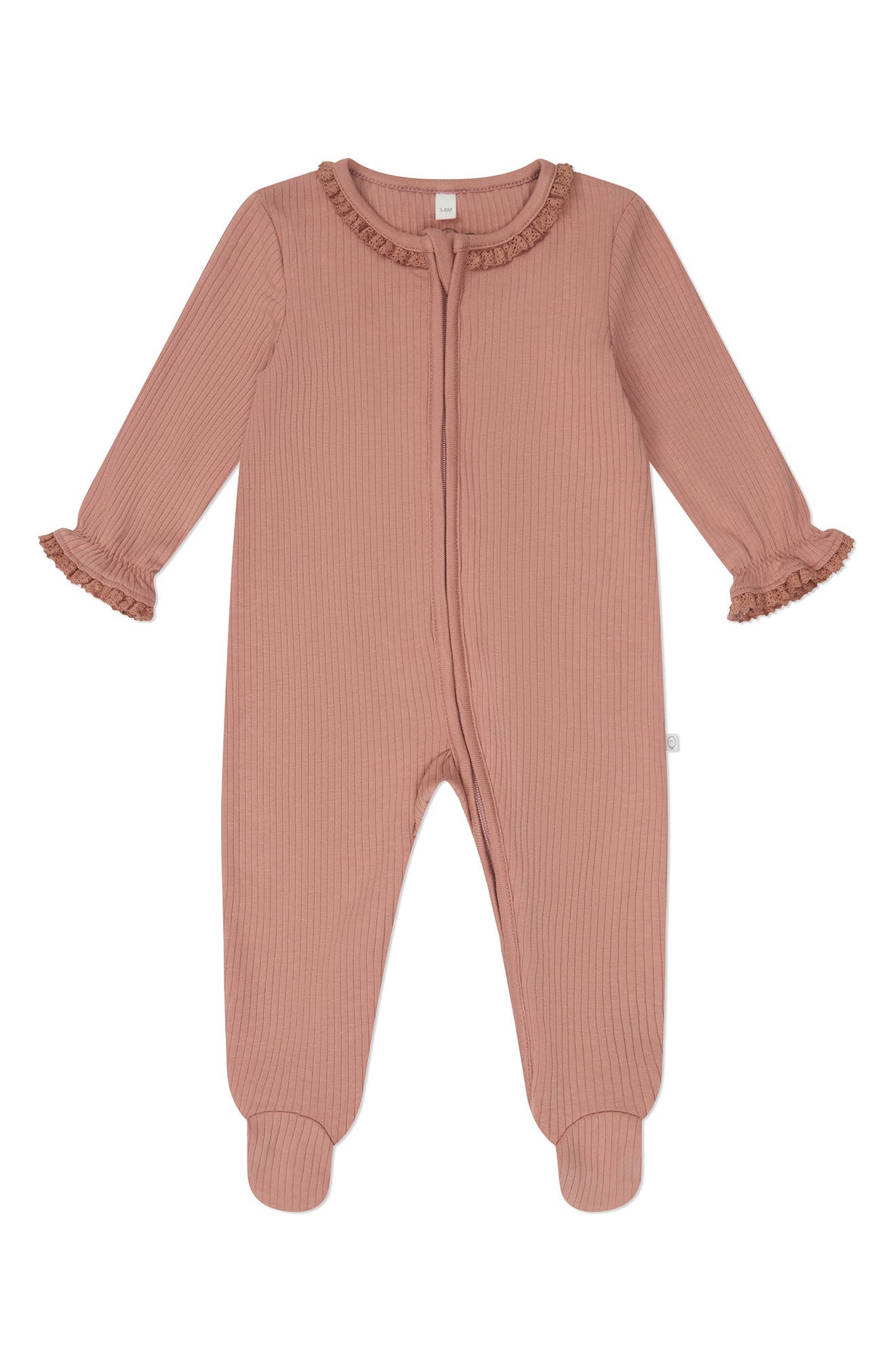 MORI Fitted One-Piece Footed Pajamas in Rose Frill 