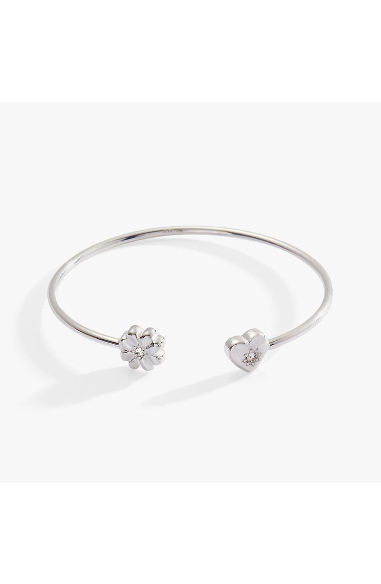 Alex and Ani Love Luck Heart And Clover Flex Cuff Bracelet, Alternate, color, Silver