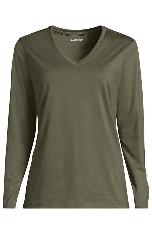 Lands' End Relaxed Supima Cotton Long Sleeve V-neck T-shirt In Green