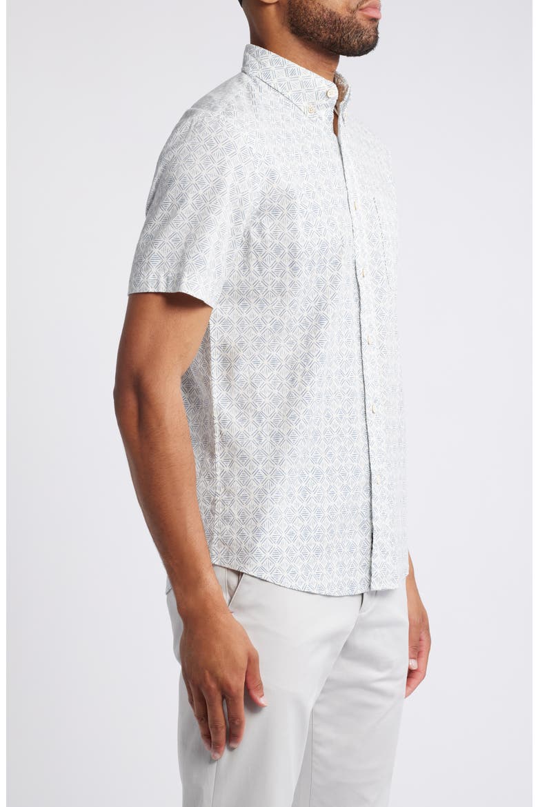 Breeze Short Sleeve Linen Blend Button-Up Shirt, Alternate, color, WHITE WALL ATOLL BLOCK