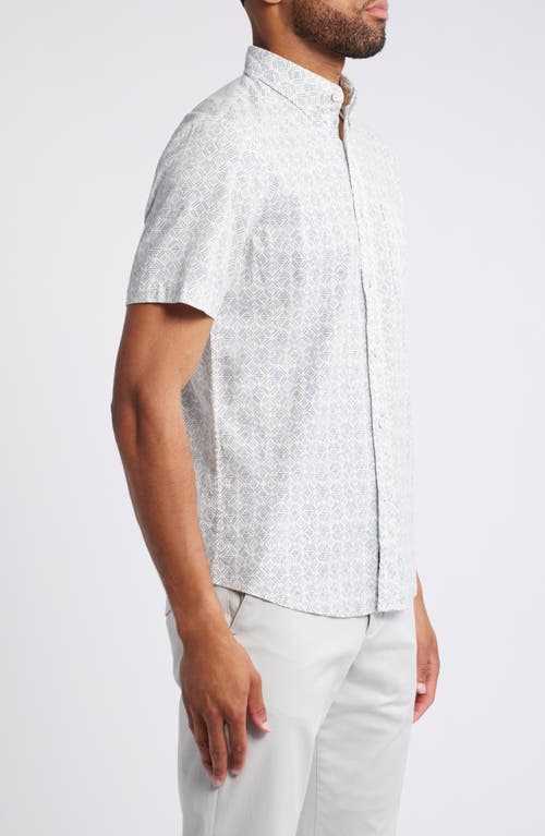 Faherty Breeze Short Sleeve Linen Blend Button-up Shirt In White Wall Atoll Block