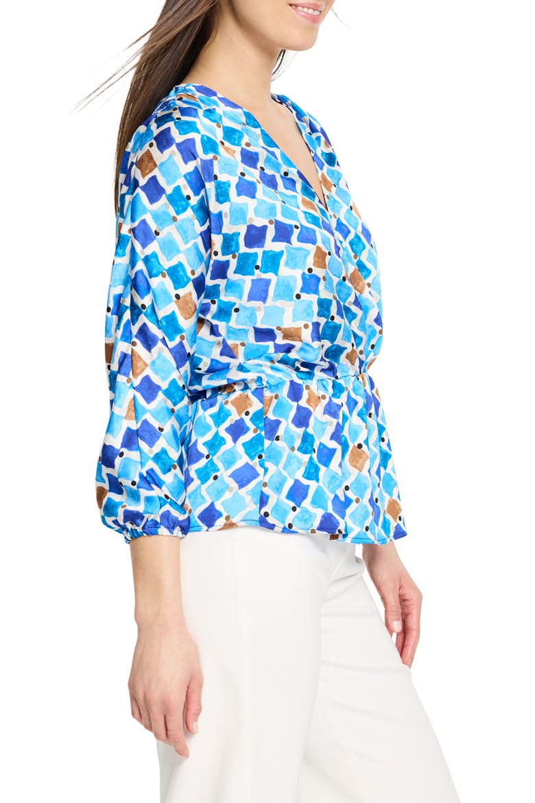 Sofia Mosaic Print Peplum Top, Alternate, color, BLUE MULTI