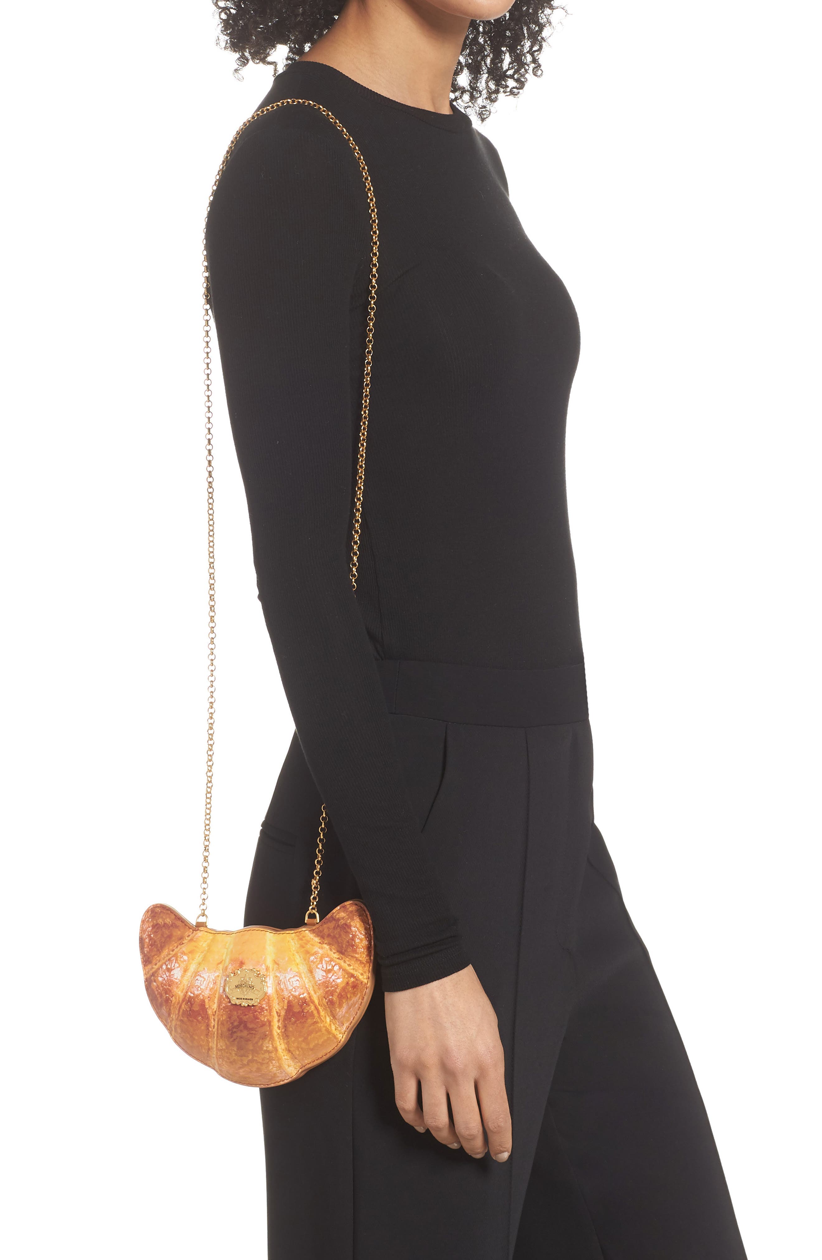 Moschino Croissant Leather Crossbody Bag, Alternate, color, 