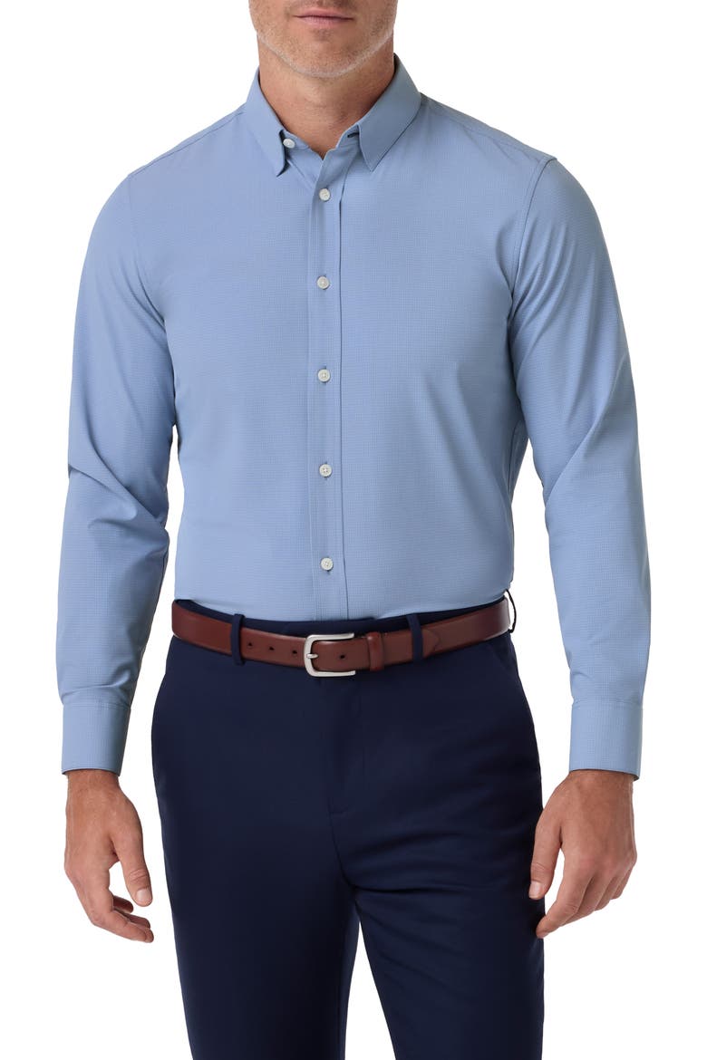 Leeward Trim Fit Performance Plaid Shirt, Main, color, SKY LEVI PLAID