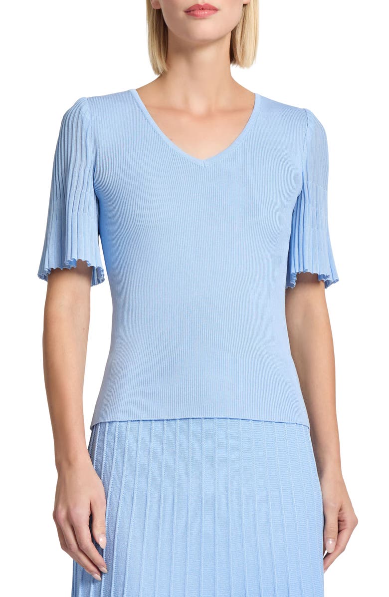 Misook Heritage Flutter Sleeve Rib Top, Main, color, 