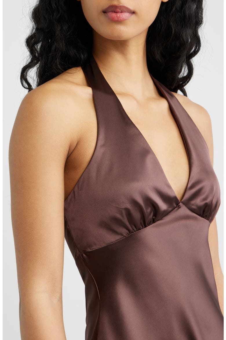 Pelagia Satin Halter Minidress, Alternate, color, BROWN