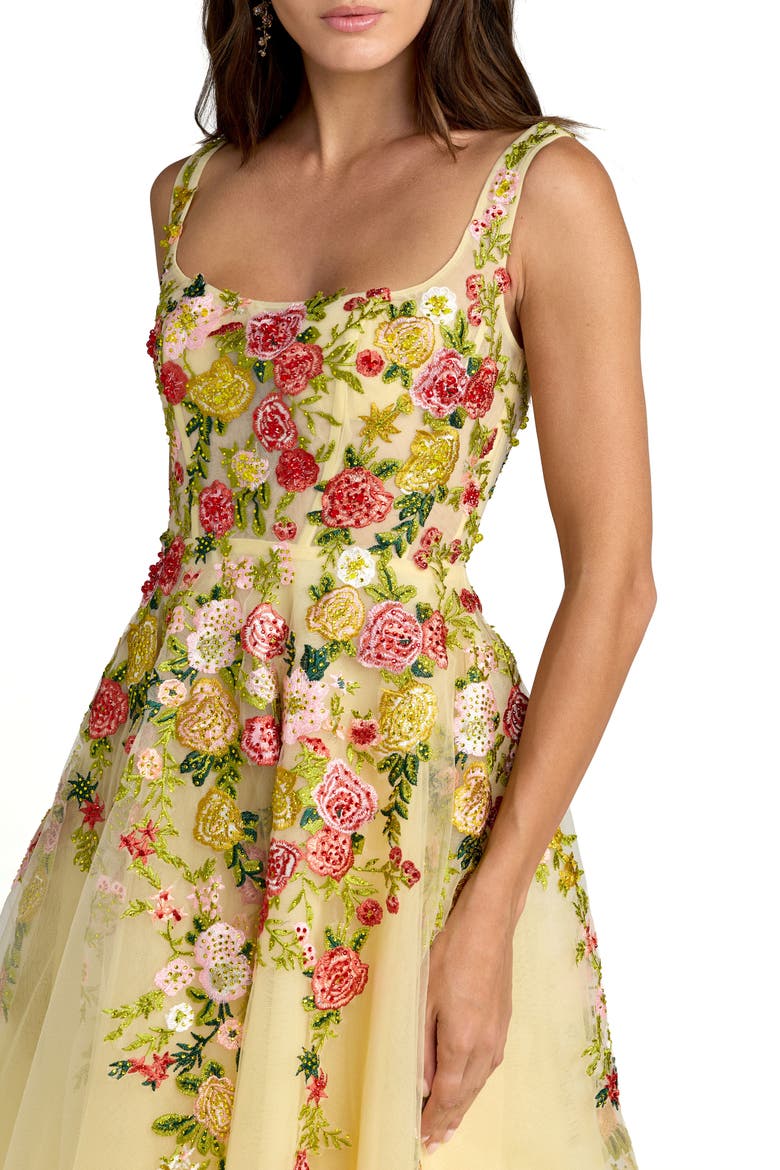 Embroidered Tulle A-Line Midi Dress, Alternate, color, Butter Multi