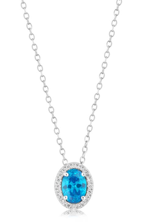 Oval Birthstone Halo Pendant Necklace