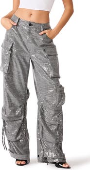 Steve Madden Duo Plaid Sequin Cargo Pants