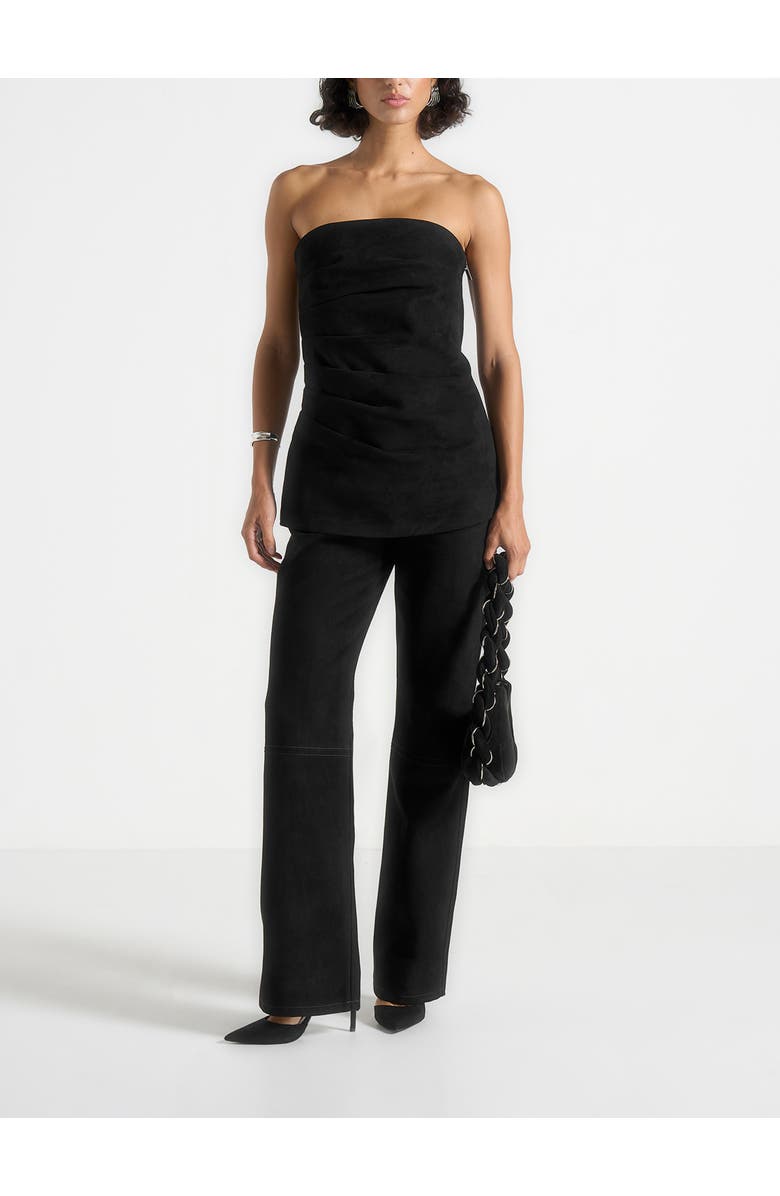 Manière De Voir Laurena Suede Tacked Longline Bandeau Top, Alternate, color, Black