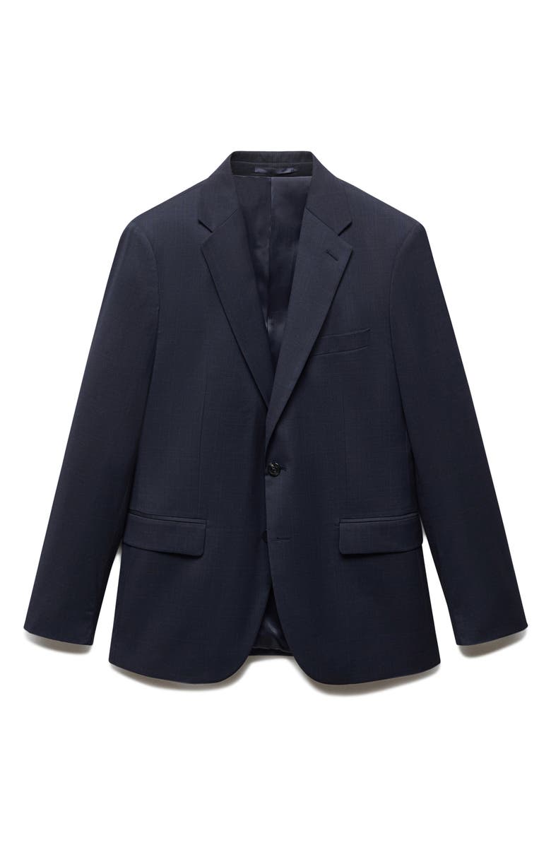 MANGO Slim Fit Navy Check Textured Stretch Sport Coat, Alternate, color, Dark Navy