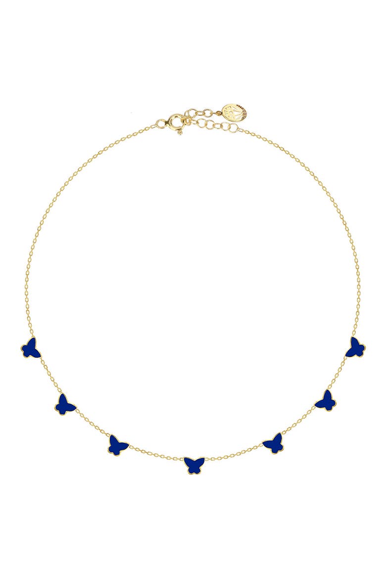 14K Gold Plate Sterling Silver Butterfly Enamel Choker Necklace, Main, color, GOLD