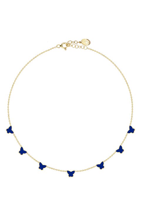 14K Gold Plate Sterling Silver Butterfly Enamel Choker Necklace