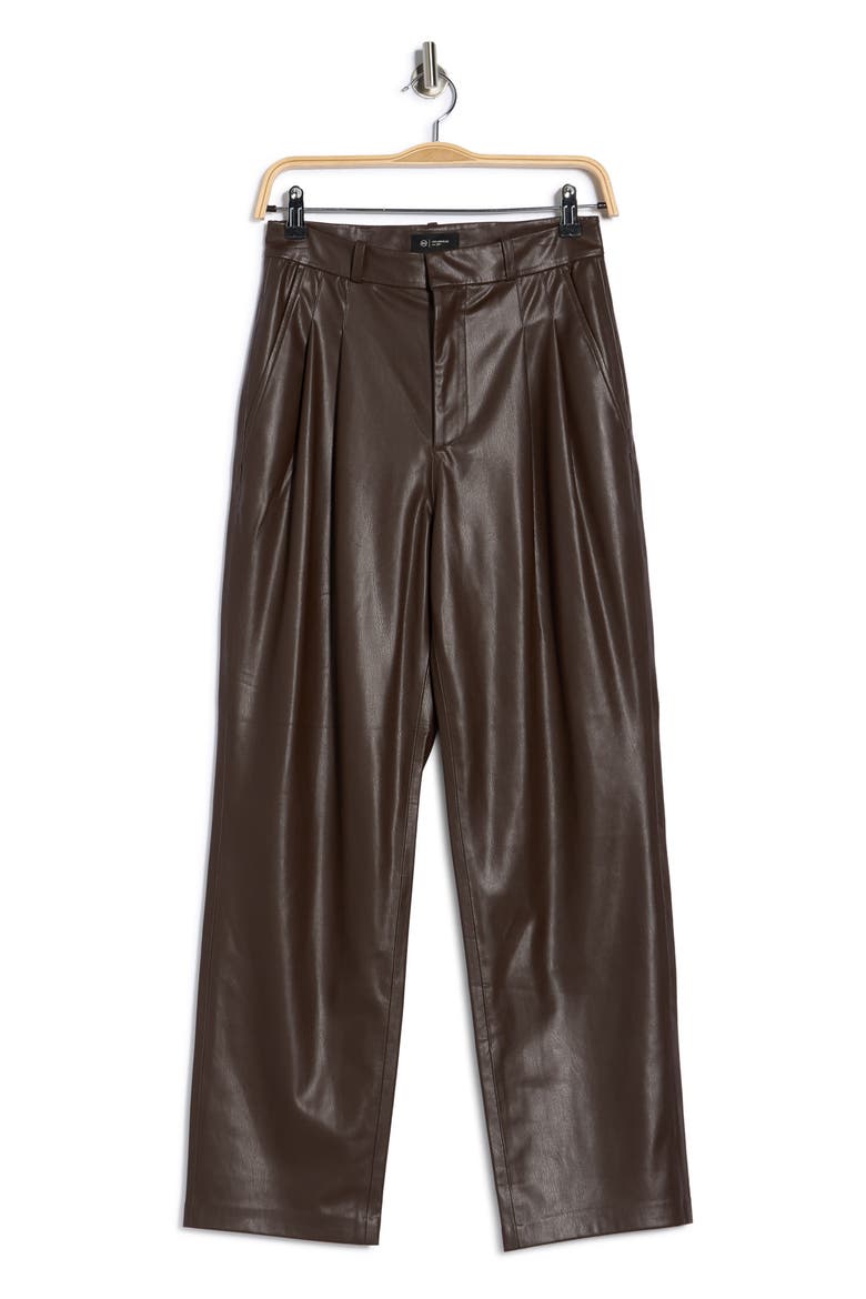 Kate Pleated Front Faux Leather Pants, Alternate, color, ANTIQUE BROWN