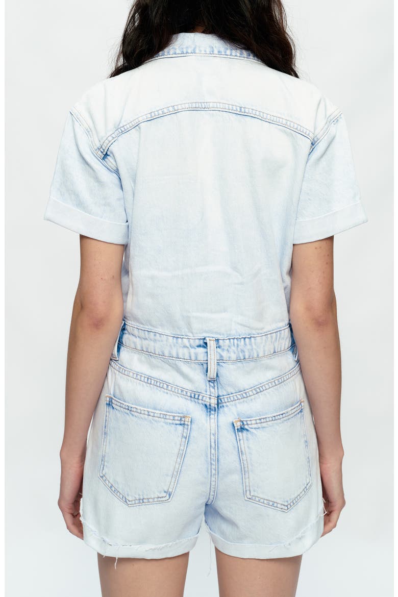 Grace Distressed Denim Romper, Alternate, color, LIGHT SKY