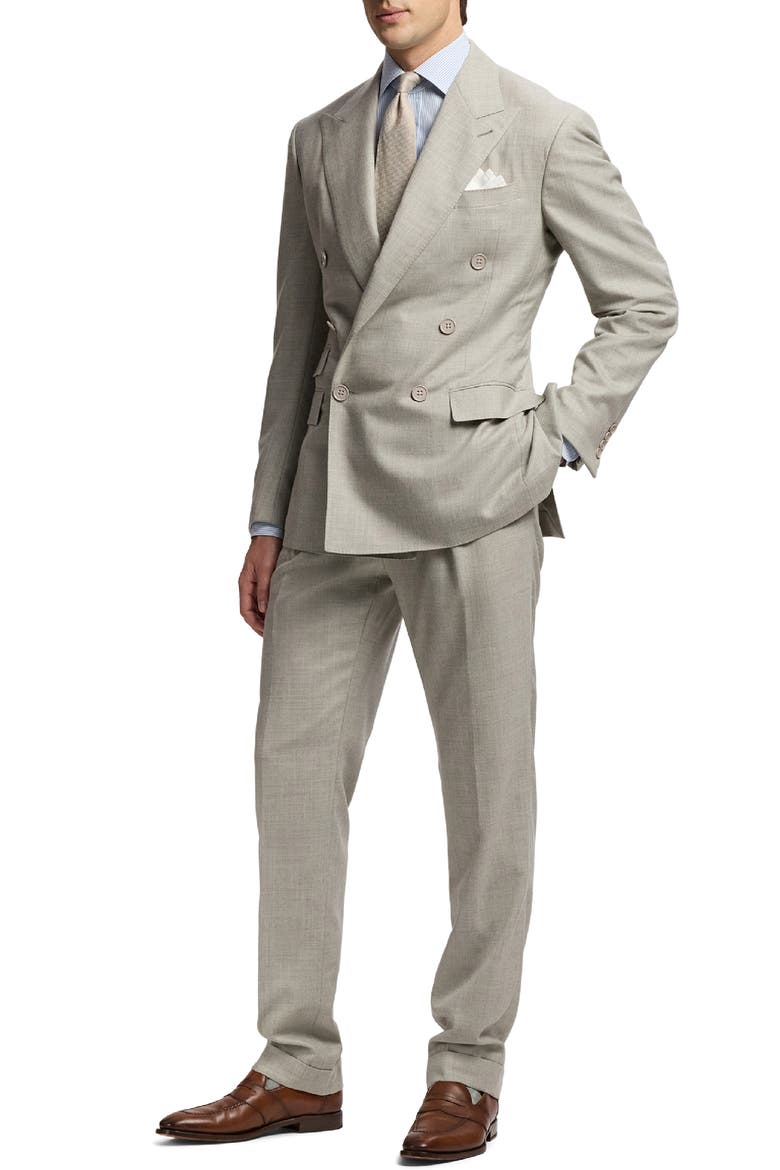 Double Breasted Worsted Flannel Suit, Main, color, GREY