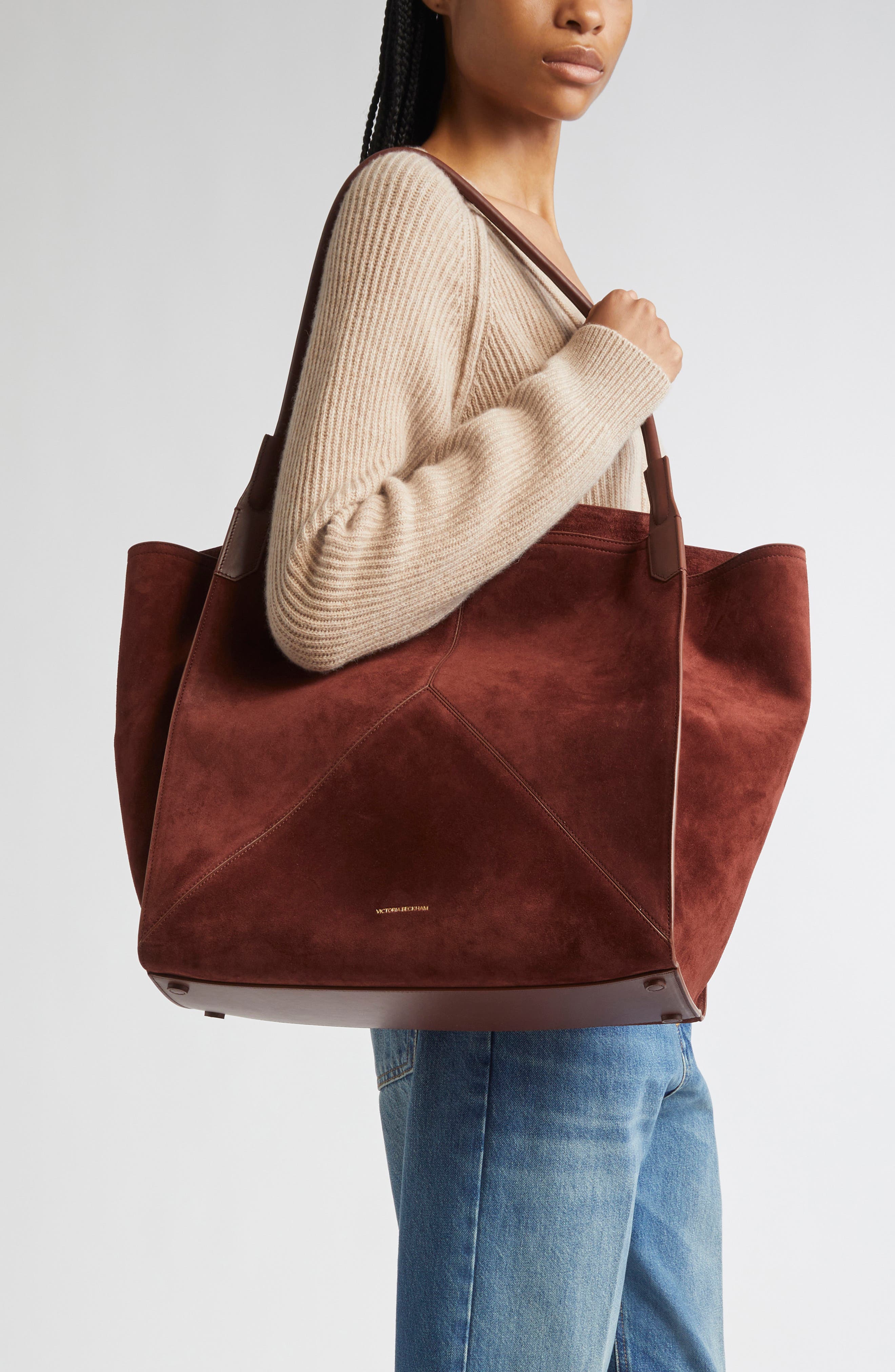 Victoria Beckham Victoria Sue Suede Tote, Alternate, color, Dark Brown