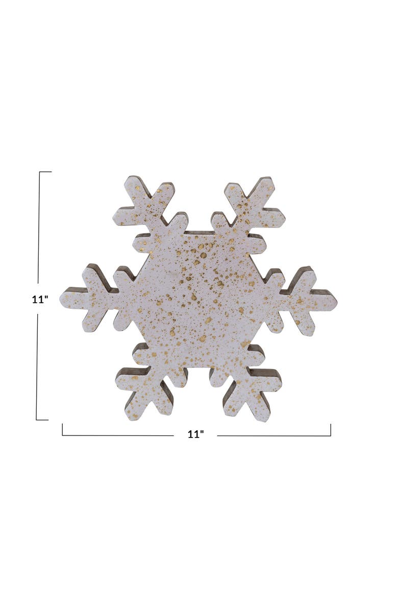 Enameled Mango Wood Snowflake with Gold Splatter, Cream & Gold, Alternate, color, Gold & Cream