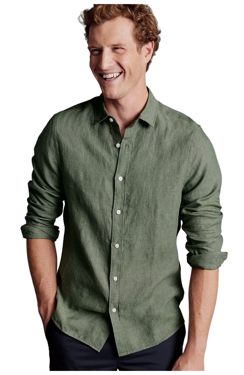 Charles Tyrwhitt Slim Fit Pure Linen Shirt, Main, color, Olive Green